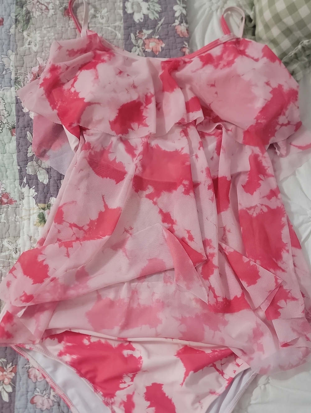 Pink Tie-Dye Ruffle Swimdress